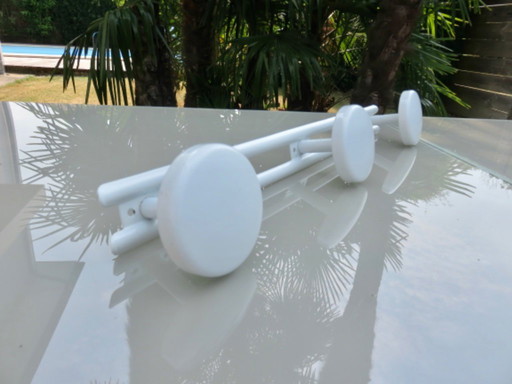 White Lacquered Metal Coat Rack with 3 Coat Hooks, 80s', wall-mounted