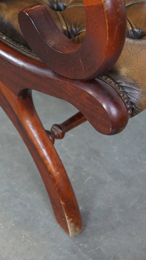 Image 1 of Grüner Vintage-Chesterfield-Sessel aus Rindsleder