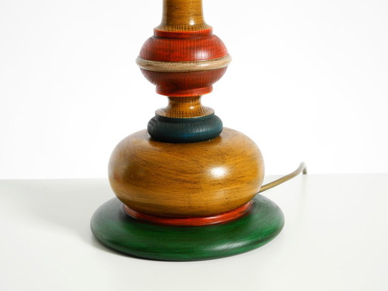 Beautiful, Large 1980s Table Lamp Made of Colorful Stained Pine Wood (photo 11 of 16)