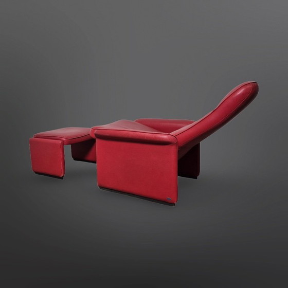 Image 1 of Rode Leren De Sede DS50 met Ottoman, Zwitserland Jaren 80