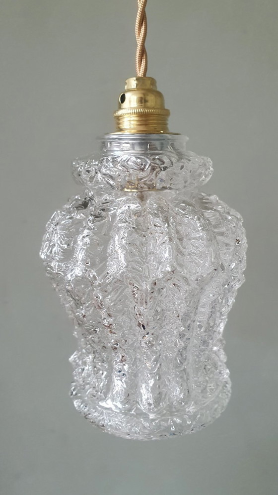 Image 1 of Vintage hanglamp van dik, getextureerd glas. Duitsland Mid Century