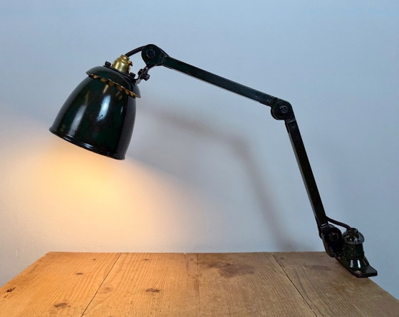 Image 1 of Industrial Green Enamel Adjustable Table Lamp, 1960s
