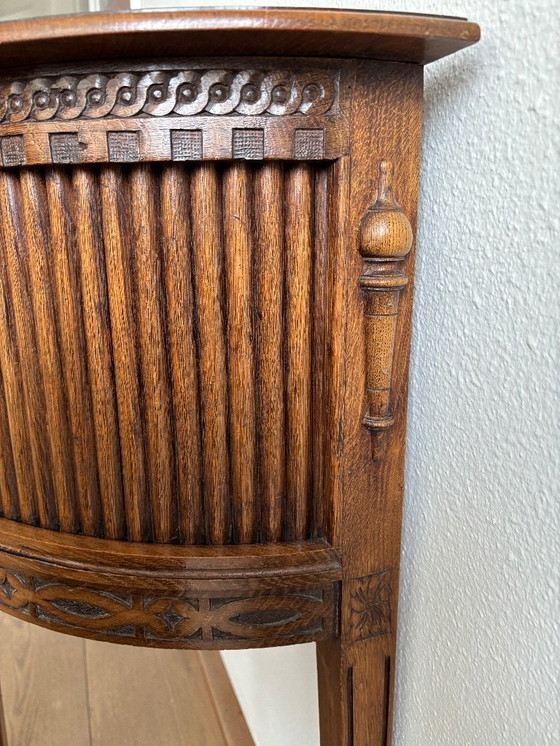 Image 1 of Antique oak half-moon roller door cabinet