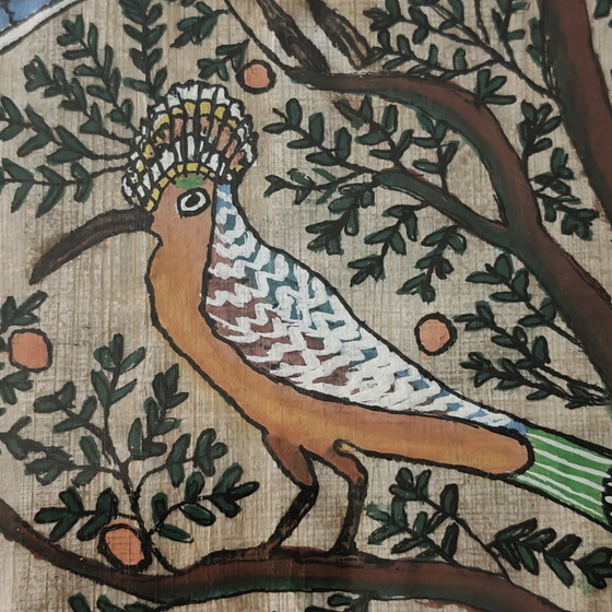 Image 1 of Vintage Hand-Painted Egyptian Papyrus Artwork with Birds – Framed