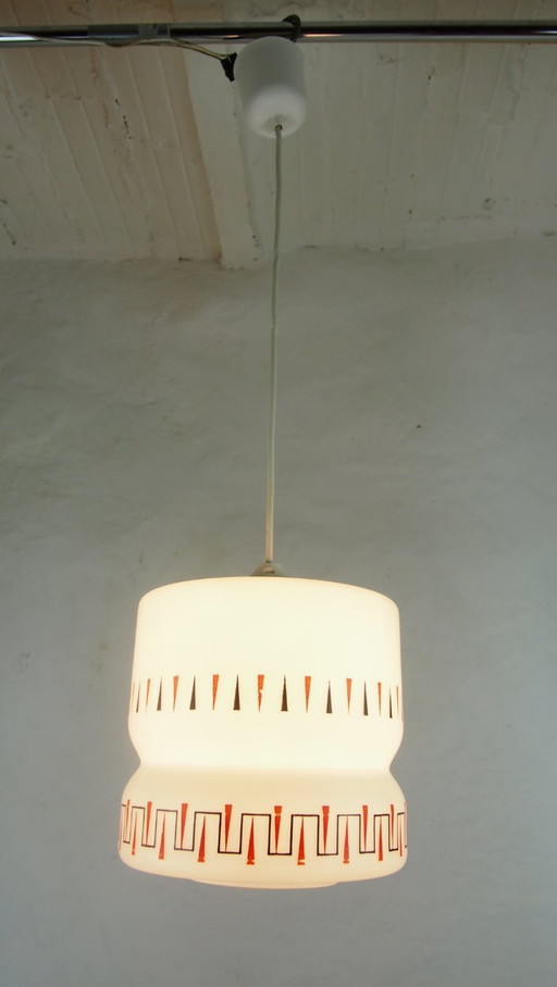Vintage Opaline Pendant Light Mid Century Modern Ceiling Lamp French 1960s Lunel