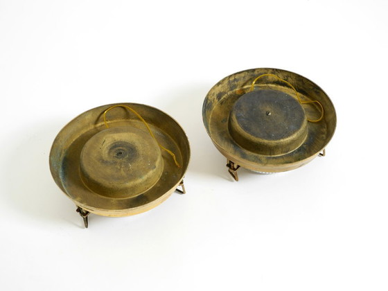 Image 1 of A pair of large, heavy 1950s original maritime ship wall lamps made of brass and glass
