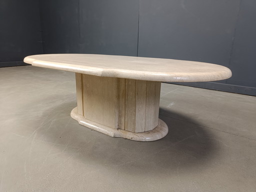 Vintage Oval Travertine Coffee Table, 1980s