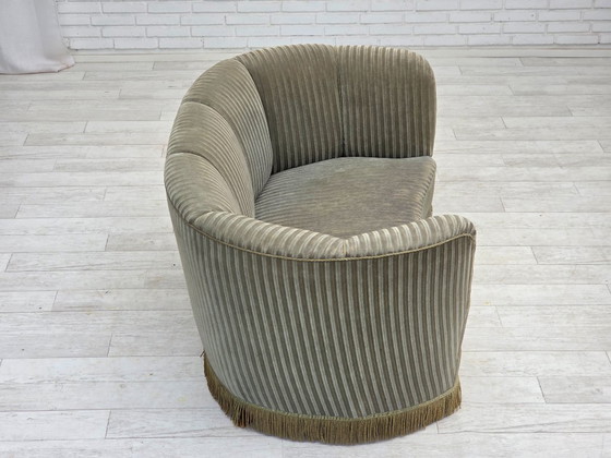 Image 1 of 1970s, Danish 2-seater curved sofa, original furniture velour, beech wood.