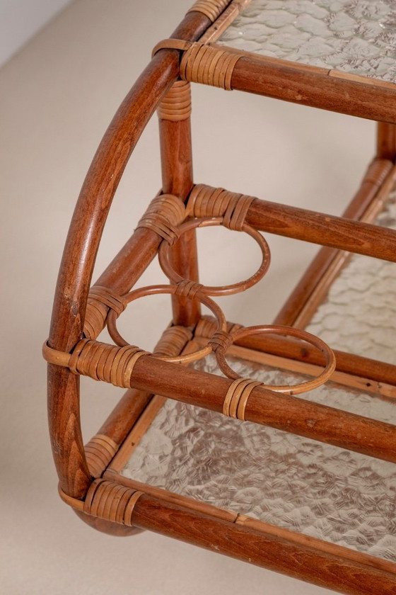 Image 1 of Barwagen van bamboe en rotan, Denemarken uit de jaren 1950