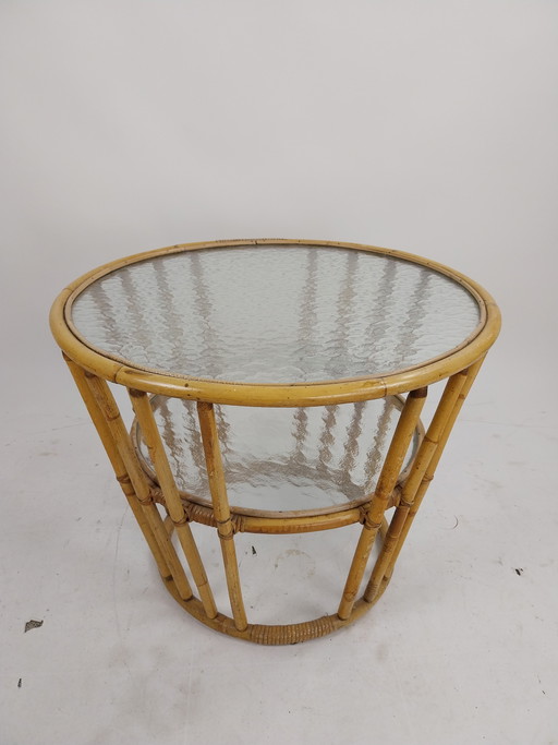 1 x table en bambou et verre nuageux Rohé Noordwolde années 1960