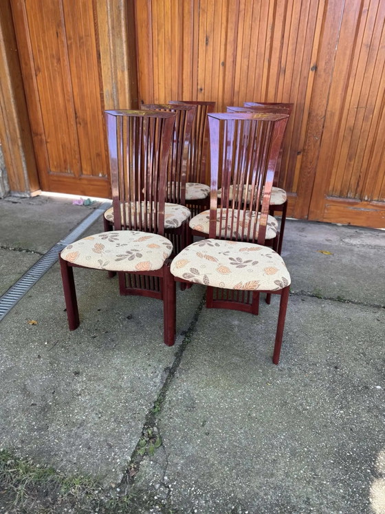 Lacquer and Fabric Dining Chairs by Pietro Costantini, 1980, Set of 6, Brown (photo 2 of 10)