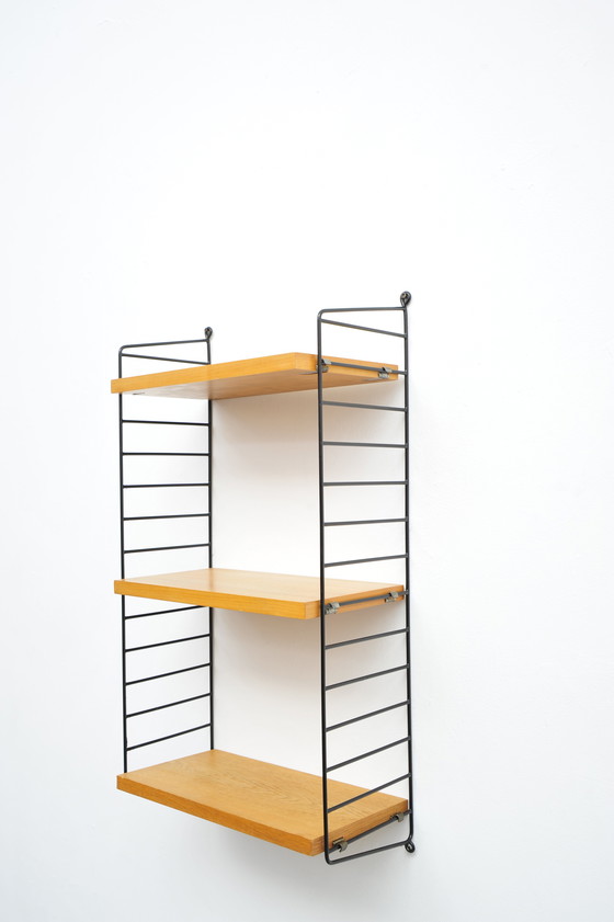 Image 1 of String shelving system in cherry wood with 2 ladders by Kajsa and Nisse Strinning