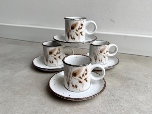 4 tazze e piattini da espresso vintage Stonehenge Midwinter Wild Oats – servies, Ceramic
