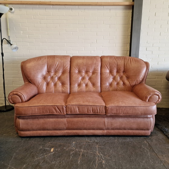 Image 1 of Ensemble canapé Chesterfield Haeck 2 places + 3 places - Cuir de boeuf vintage C1058