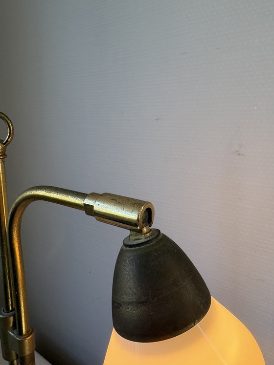 Image 1 of Vintage Art Deco brass with white milk glass shade, adjustable in height