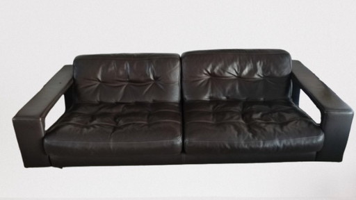 Living room set (sofa + armchairs) in designer leather – Steiner Paris – aluminium base – 1970s/80s