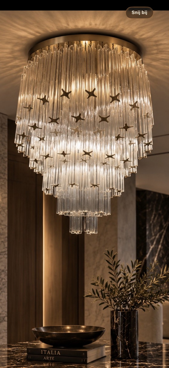 Vintage Italian Cris Big Crystal Chandelier, 1970s – Ø 60 cm – Gold (photo 3 of 9)
