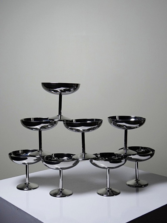 Image 1 of 8 Vintage stainless steel dessert bowls on feet in the Guy Degrenne style