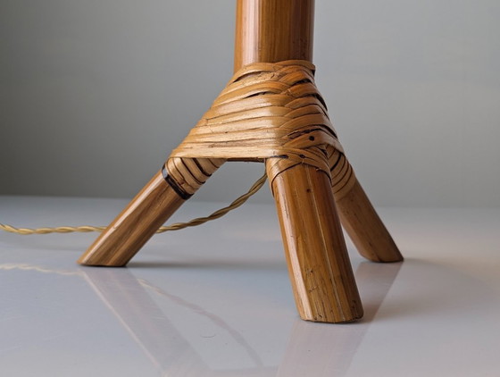 Image 1 of Bamboo and Rattan Table Lamp with Woven Shade, 1950s