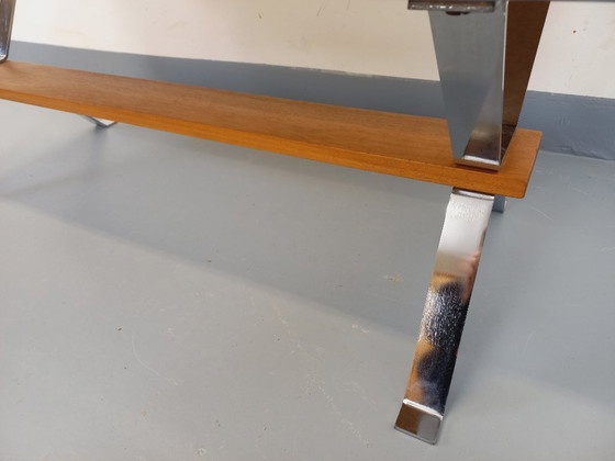 Image 1 of Vintage coffee table from the 60s and 70s in ceramic, chrome metal and wood