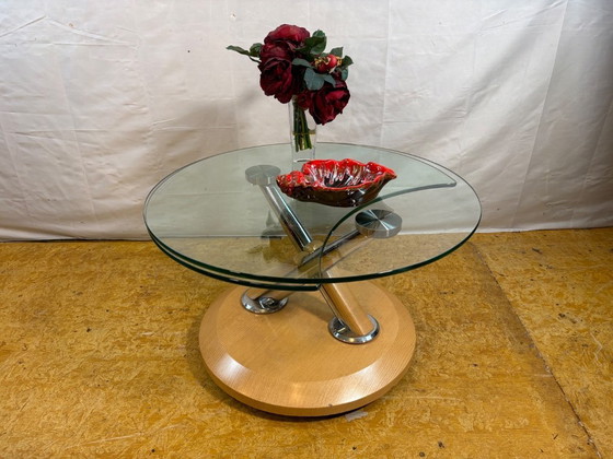 Image 1 of Table basse pivotante Vintage Tokyo Twist – Plateau en verre extensible – Design moderne du milieu du siècle. Affirmez votre sty