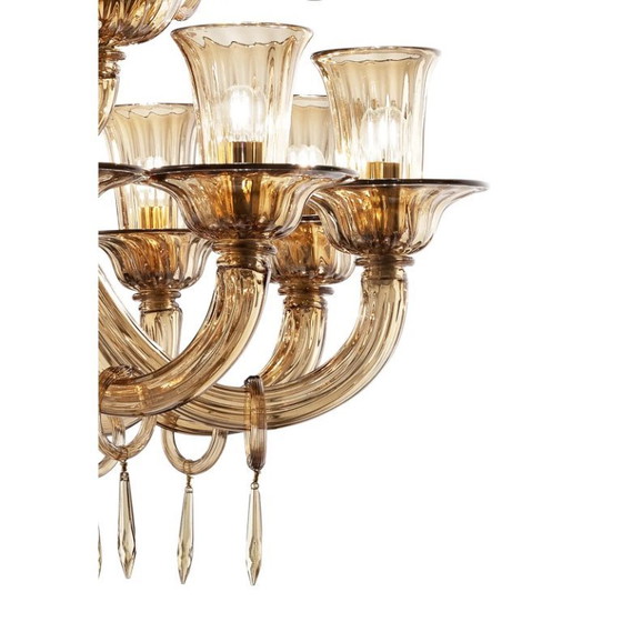 Image 1 of Lampadario Lively Curls in vetro di Murano color ambra scura