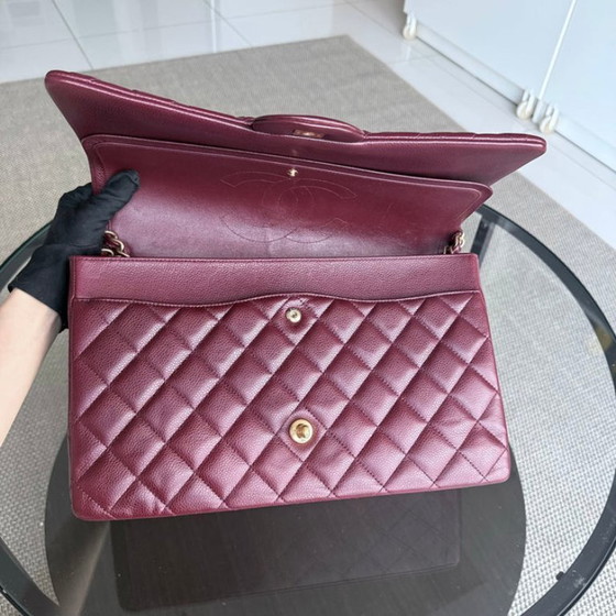 Image 1 of Chanel Classic Flap Maxi - Caviar Double Flap Quilted Burgundy Gold Hardware Series 21