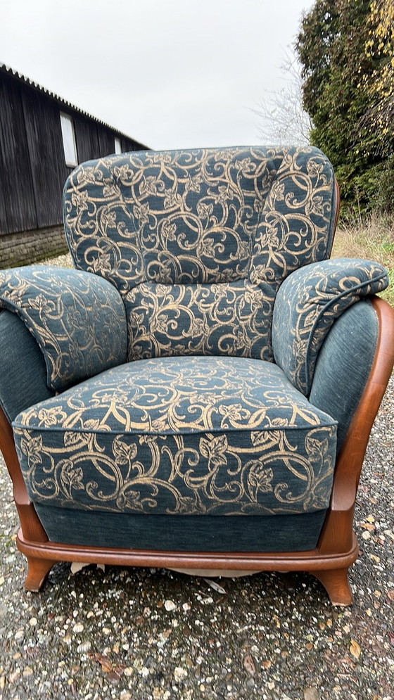 Image 1 of Banco Jugendstil kersenhouten con 2 fauteuils 