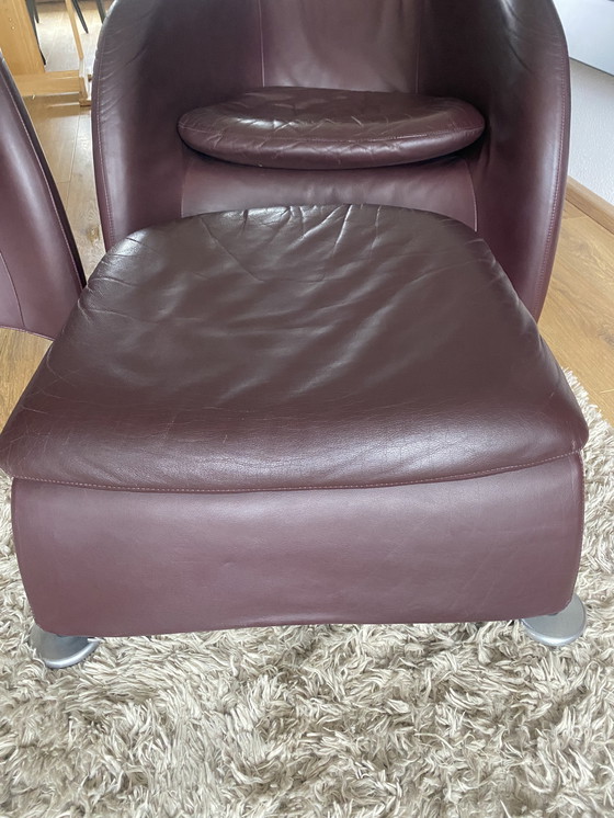 Image 1 of 2 vintage Montis Loge armchairs with aubergine leather backrest