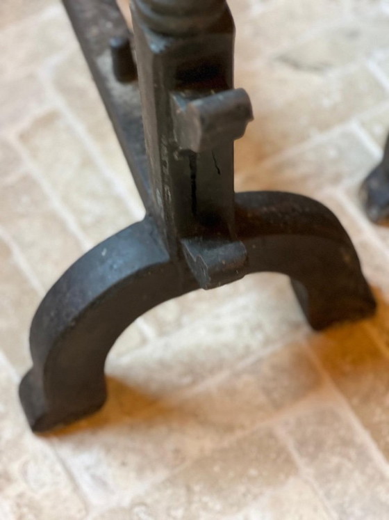 Image 1 of Pair of cast iron andirons, 19th century