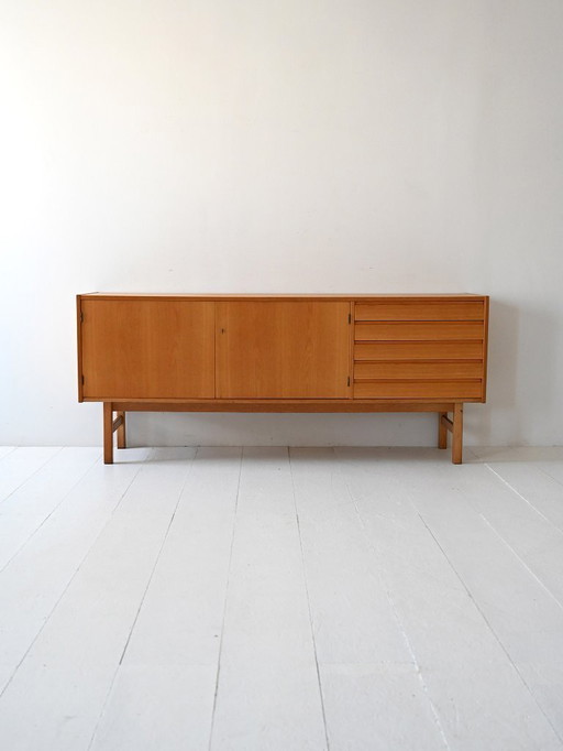 Vintage Scandinavisch eikenhouten dressoir met lades met tegelfront