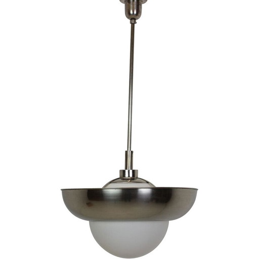 Vintage art deco metal and glass pendant lamp, Czechoslovakia 1930