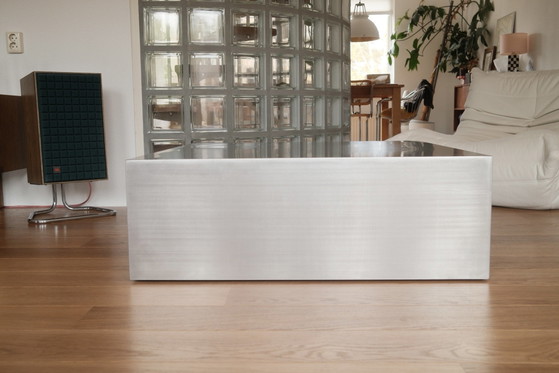 Table basse vintage en acier inoxydable - Mid Century / Stainless Steel, Tables basses, rvs, Argenté (photo 3 sur 6)