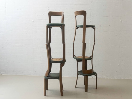 Stapelbare stoelen van Bruno Rey met groene stoffen zittingen voor Dietiker, Zwitserland, jaren 70. (photo 13 of 13)