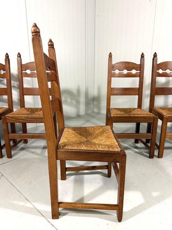 Rustieke Eiken Razor Back Eetkamerstoelen 1960’s – Wicker (photo 11 of 18)