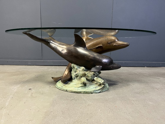 Image 1 of Mesa de centro en forma de delfín de bronce firmada por C Caudion, década de 1960