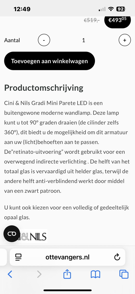 Image 1 of 3 x wandlamp Cini & Nils Grada mini led.