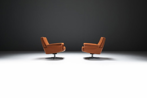 Rarissime sedie da salotto DS-35 d'epoca in pelle cognac/arancio per De Sede Swiss