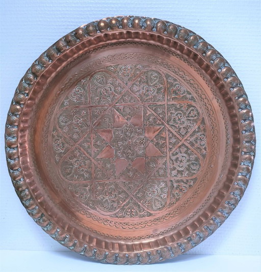 Marokkaanse koperen schaal, jaren 30, diameter 48 cm