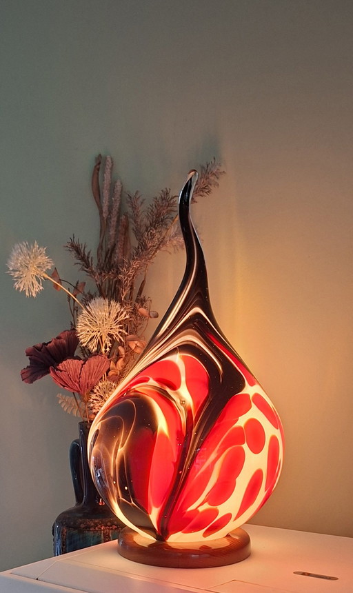 Lampe de table en verre coloré soufflé à la bouche, en forme de goutte