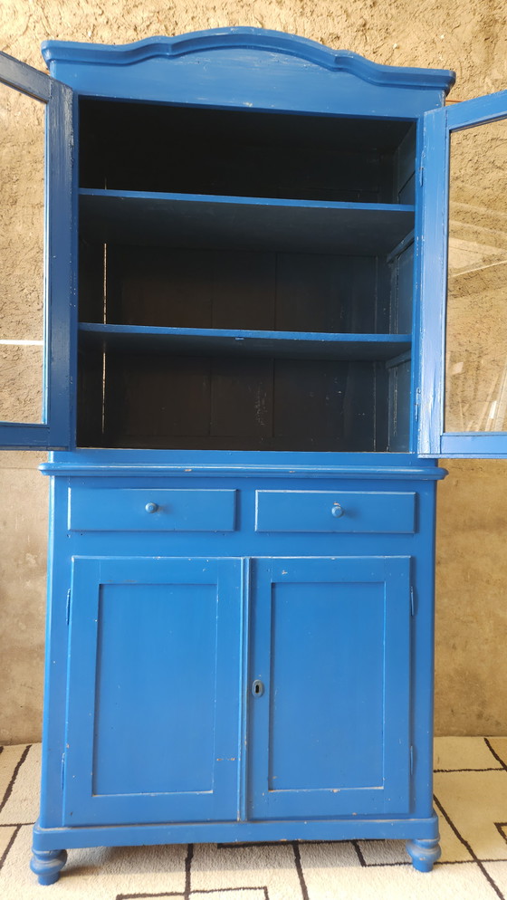 Image 1 of Altes Buffet, Geschirrschrank aus blauem Holz 1960