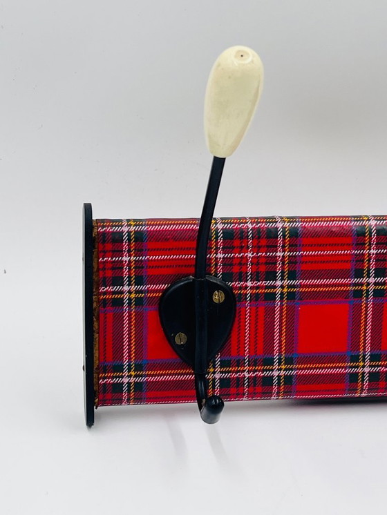 Image 1 of Vintage red tartan coat rack from the 1970s