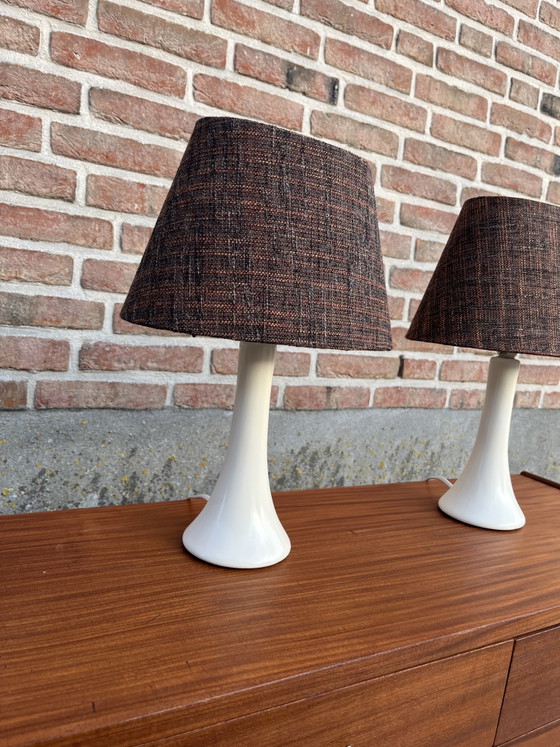Image 1 of Vintage set of space-age style ceramic table lamps with tweed shades
