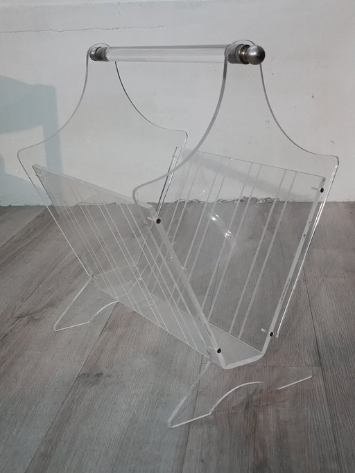 Vintage plexiglass magazine rack, France, 1980s