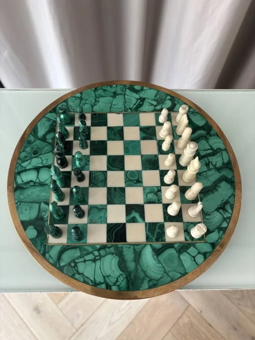 Schaakspel van malachiet en ebbenhout – cadeaus, Marble