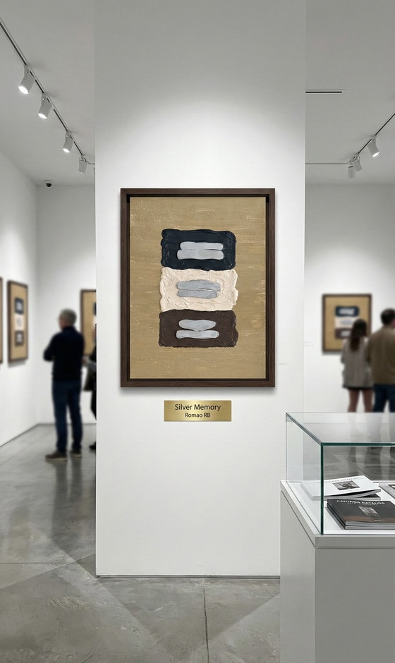 Image 1 of Abstract "Textured Art" Painting - Original Silver & Black Artwork - Modern Japanese Style