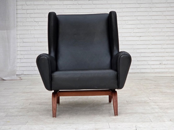 Jaren 60, Deens ontwerp van Illum Wikkelsø, fauteuil, model 110, leer, teak – Wood (photo 2 of 21)