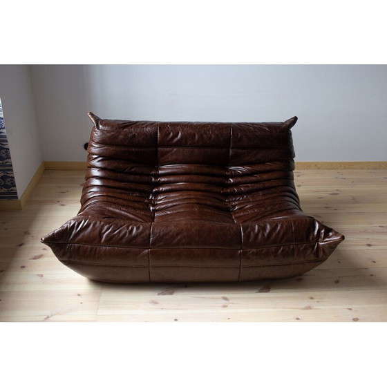 Image 1 of Ensemble salon vintage Togo en cuir marron par Michel Ducaroy pour Ligne Roset, France 1973