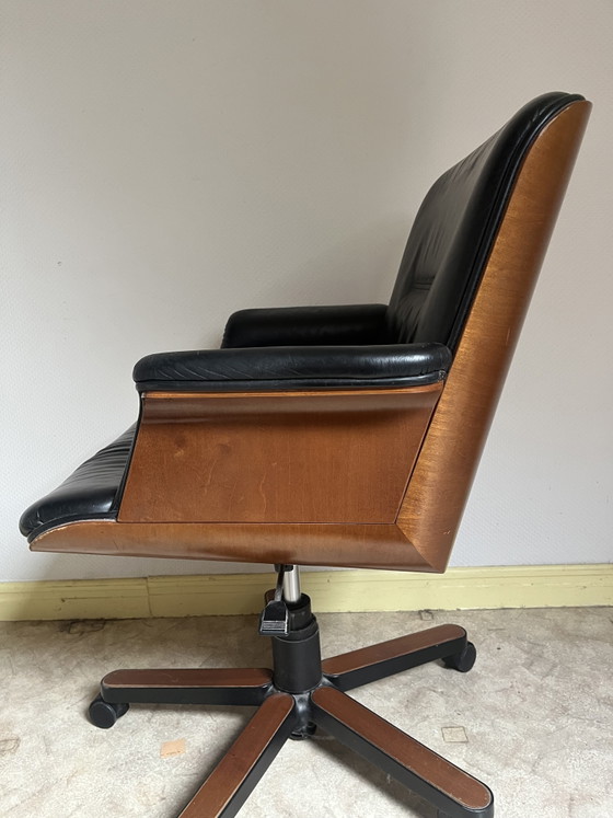 Vintage Design Office Chair - Black Leather + Wooden Shell - SPD Arredi - Swivel – Swivel chairs (photo 9 of 11)
