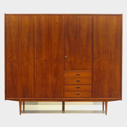 Armadio vintage a 4 ante in teak, design scandinavo, anni '60.